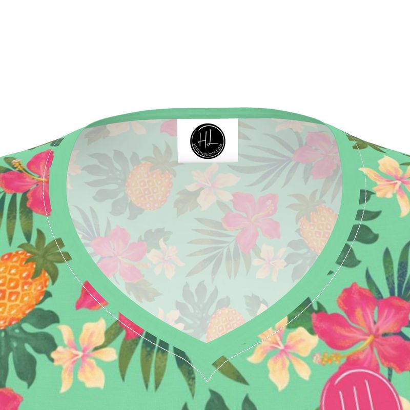 Women's Athletic V-Neck T-Shirt - Slim Fit - Pineapple Paradise - Canopy Mint