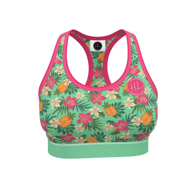 Women's Low Intensity Sports Bra - Pineapple Paradise - Canopy Mint