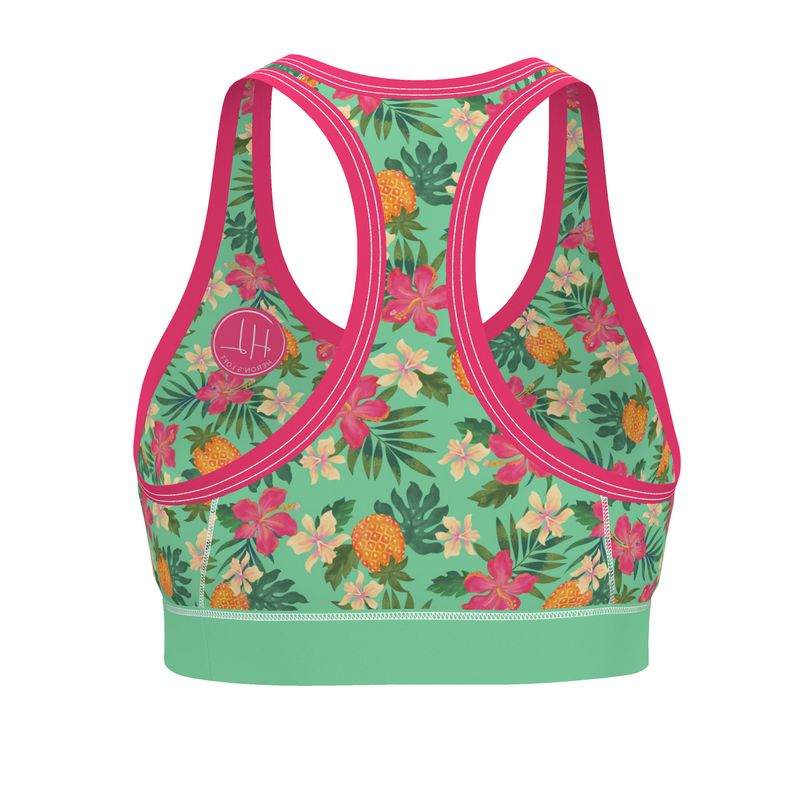 Women's Low Intensity Sports Bra - Pineapple Paradise - Canopy Mint
