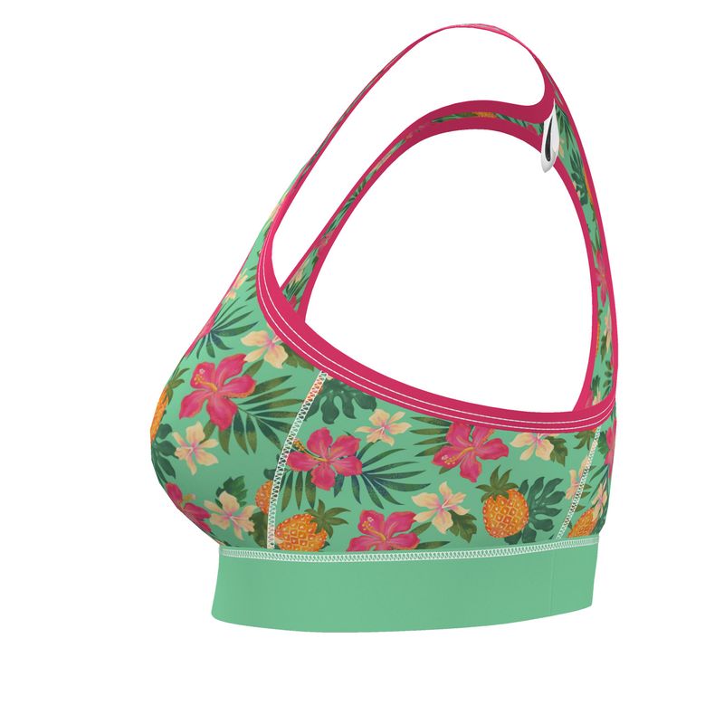 Women's Low Intensity Sports Bra - Pineapple Paradise - Canopy Mint