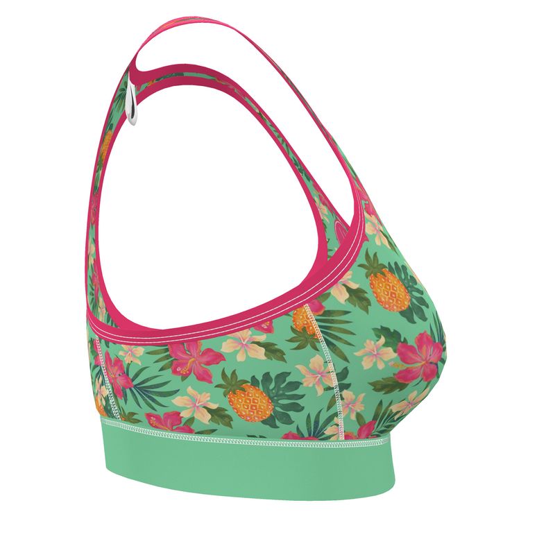 Women's Low Intensity Sports Bra - Pineapple Paradise - Canopy Mint