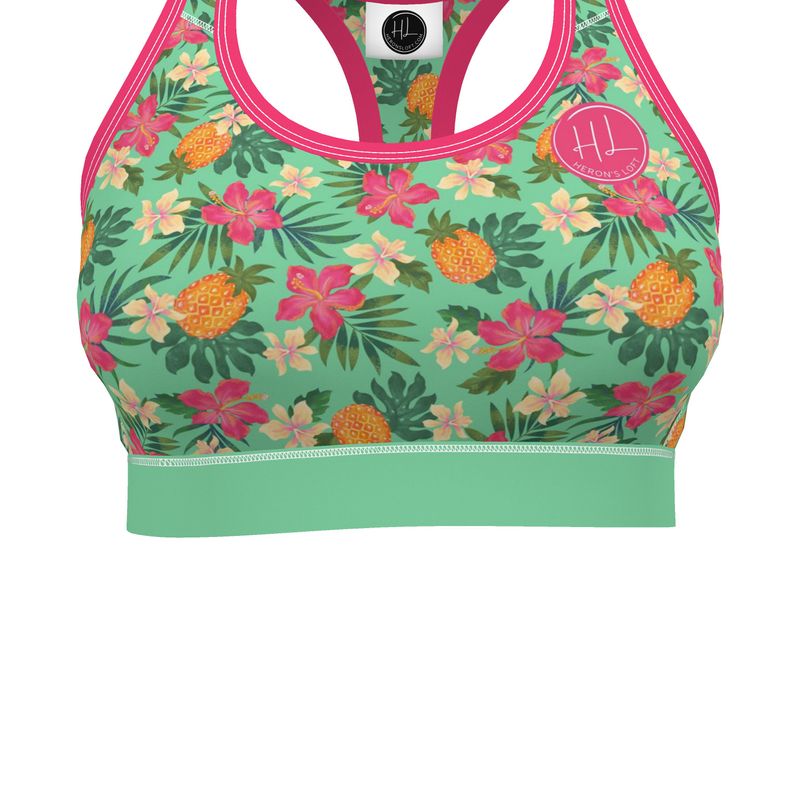Women's Low Intensity Sports Bra - Pineapple Paradise - Canopy Mint