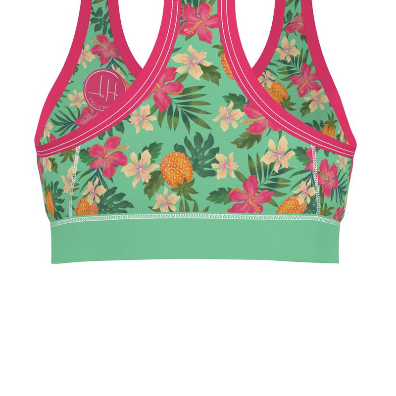 Women's Low Intensity Sports Bra - Pineapple Paradise - Canopy Mint
