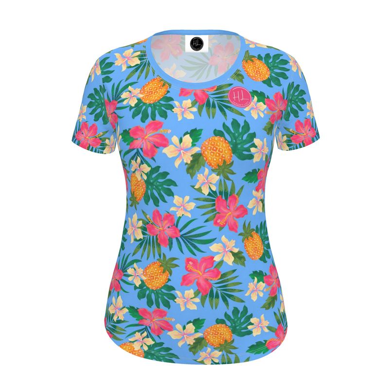 Women's Athletic Crew Neck T-Shirt - Slim Fit - Pineapple Paradise - Island Breeze