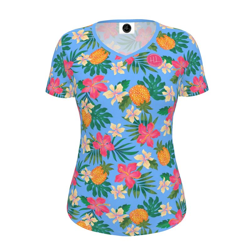 Women's Athletic V-Neck T-Shirt - Slim Fit - Pineapple Paradise - Island Breeze