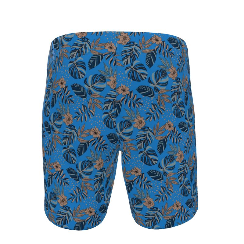 Men's Swim Shorts - Midnight Monstera - Azure Blue