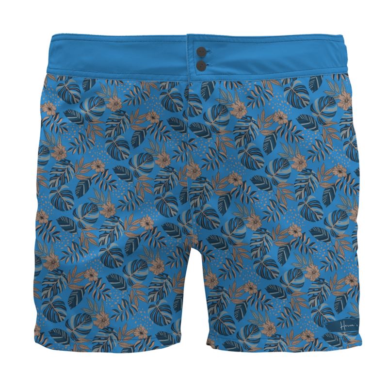 Men's Board Shorts - Midnight Monstera - Azure Blue