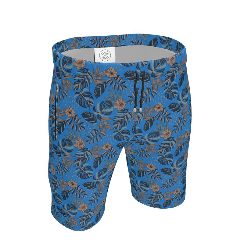 Men's Gym Shorts - Midnight Monstera - Azure Blue
