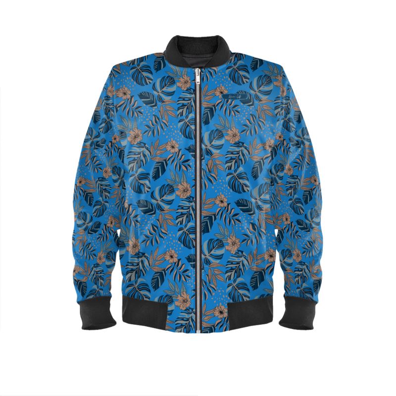 Men's Bomber Jacket - Midnight Monstera - Azure Blue