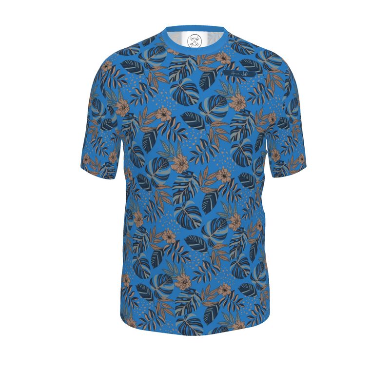 Men's Athletic Crew Neck T-Shirt - Midnight Monstera - Azure Blue