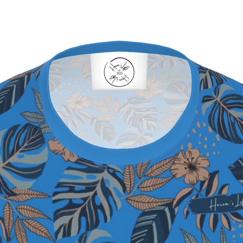 Men's Athletic Crew Neck T-Shirt - Midnight Monstera - Azure Blue
