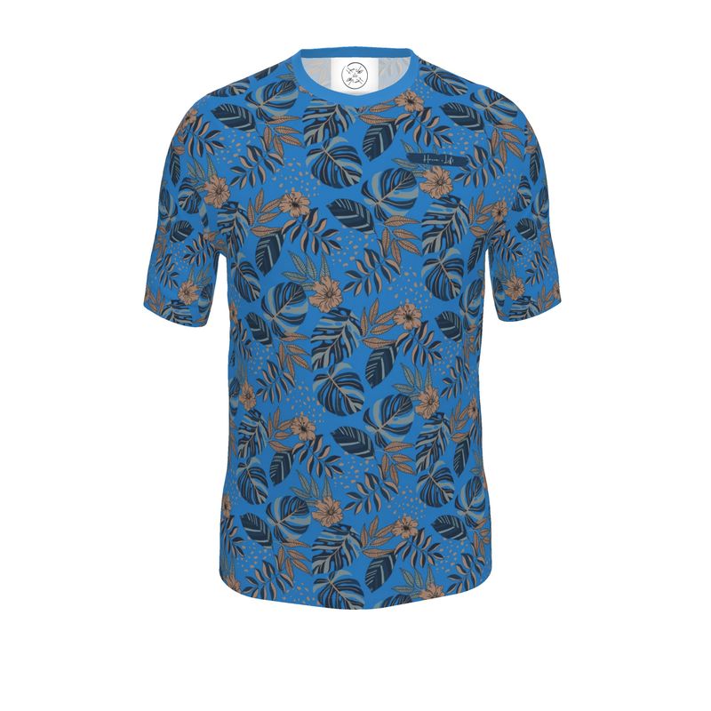Men's Athletic V-Neck T-Shirt - Midnight Monstera - Azure Blue