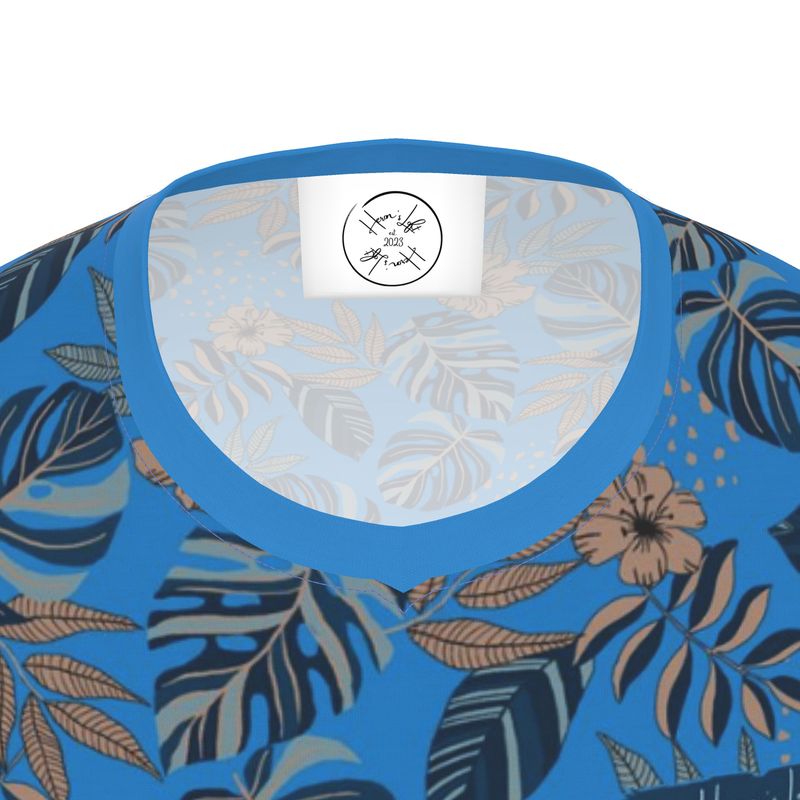 Men's Athletic V-Neck T-Shirt - Midnight Monstera - Azure Blue