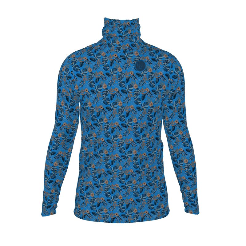 Men's High-Roll Turtleneck - Slim-Fit - Midnight Monstera - Azure Blue