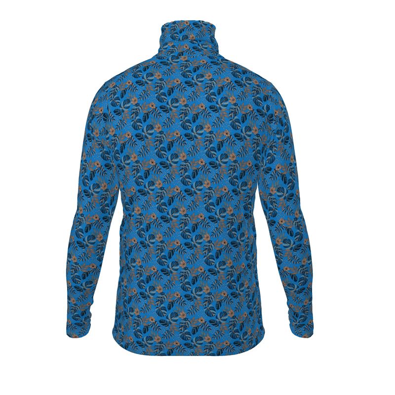 Men's High-Roll Turtleneck - Slim-Fit - Midnight Monstera - Azure Blue