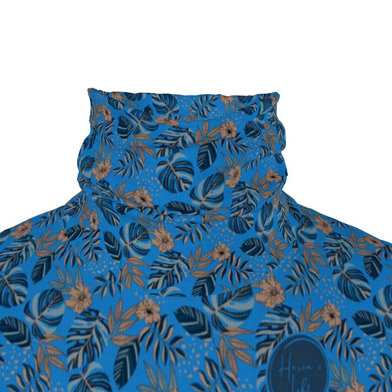 Men's High-Roll Turtleneck - Slim-Fit - Midnight Monstera - Azure Blue