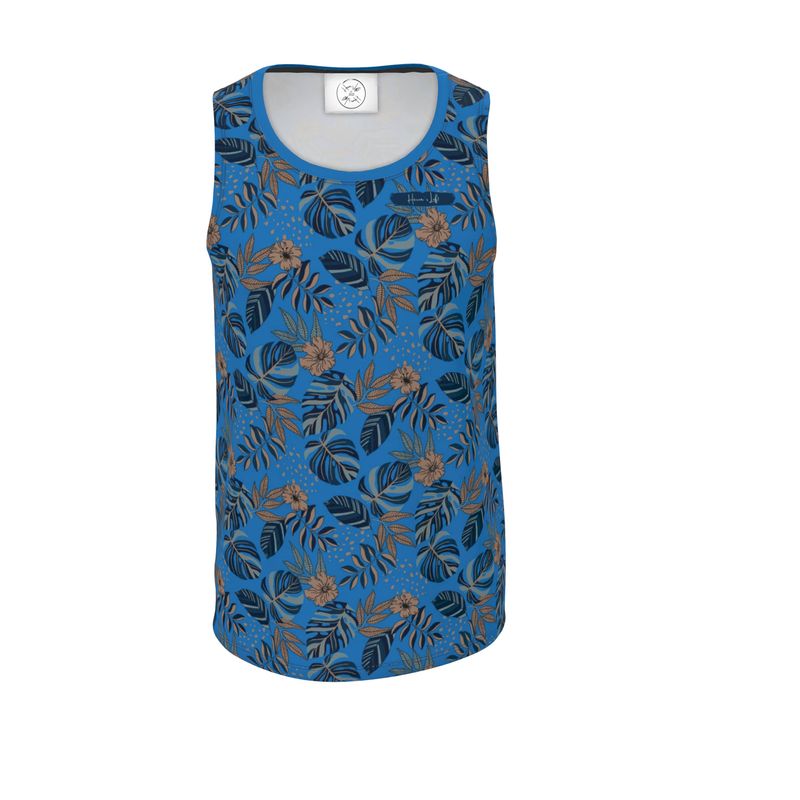 Men's Hybrid Tank Top - Midnight Monstera - Azure Blue