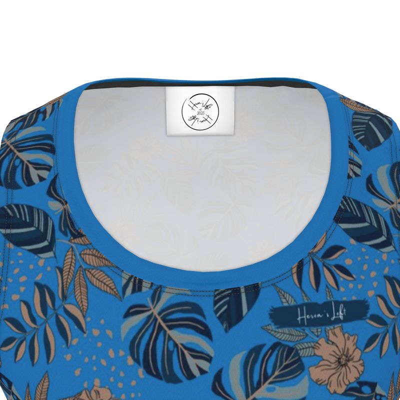 Men's Hybrid Tank Top - Midnight Monstera - Azure Blue