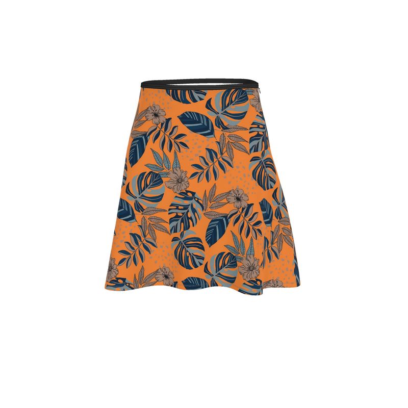 Women's Skater Skirt - Midnight Monstera - Cadmium Orange