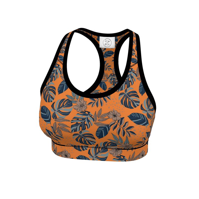 Women's Low Intensity Sports Bra - Midnight Monstera - Cadmium Orange