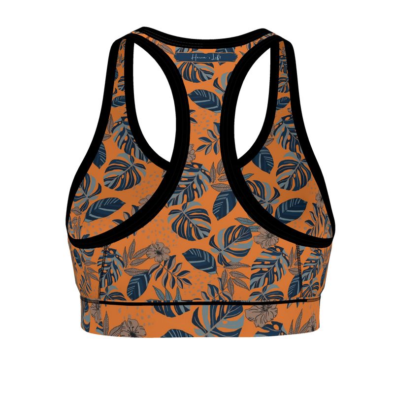 Women's Low Intensity Sports Bra - Midnight Monstera - Cadmium Orange