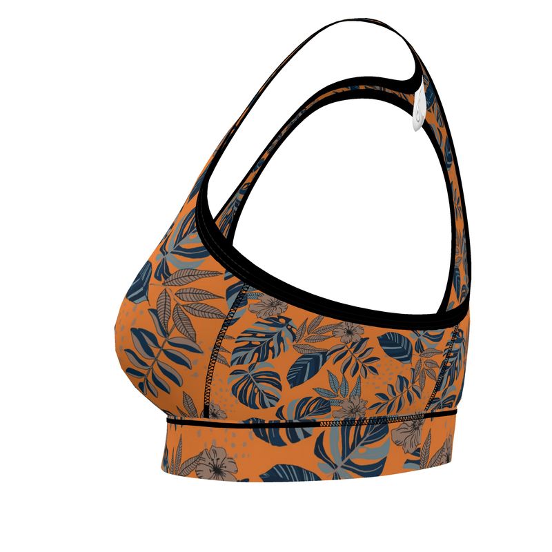 Women's Low Intensity Sports Bra - Midnight Monstera - Cadmium Orange