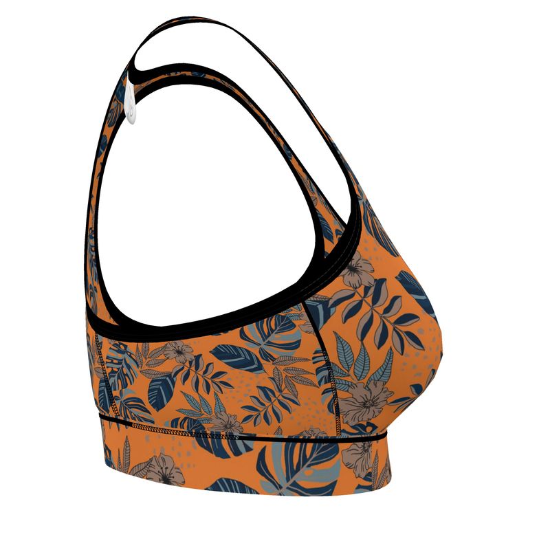 Women's Low Intensity Sports Bra - Midnight Monstera - Cadmium Orange