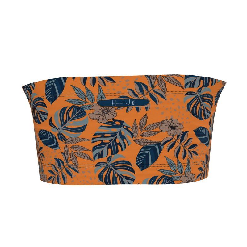 Women's Bandeau - Midnight Monstera - Cadmium Orange