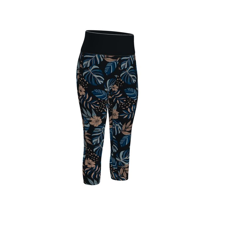 Women's High-Waist Sports Leggings - Midnight Monstera