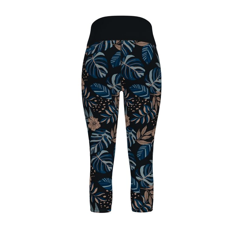 Women's High-Waist Sports Leggings - Midnight Monstera