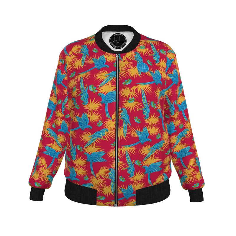 Women's Bomber Jacket - Tropical Macaw - Raspberry Red