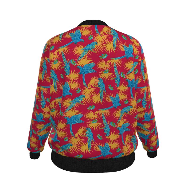 Women's Bomber Jacket - Tropical Macaw - Raspberry Red