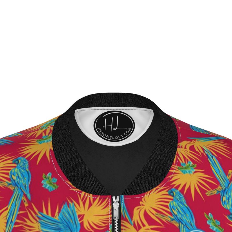 Women's Bomber Jacket - Tropical Macaw - Raspberry Red