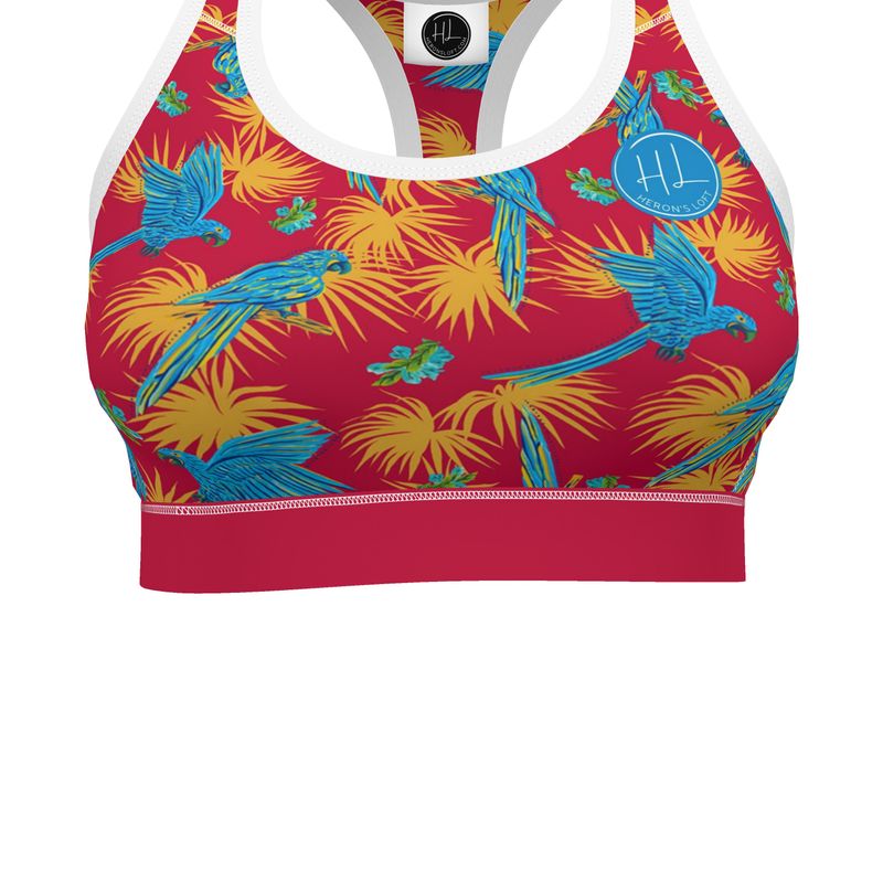 Women's Low Intensity Sports Bra - Tropical Macaw - Raspberry Red