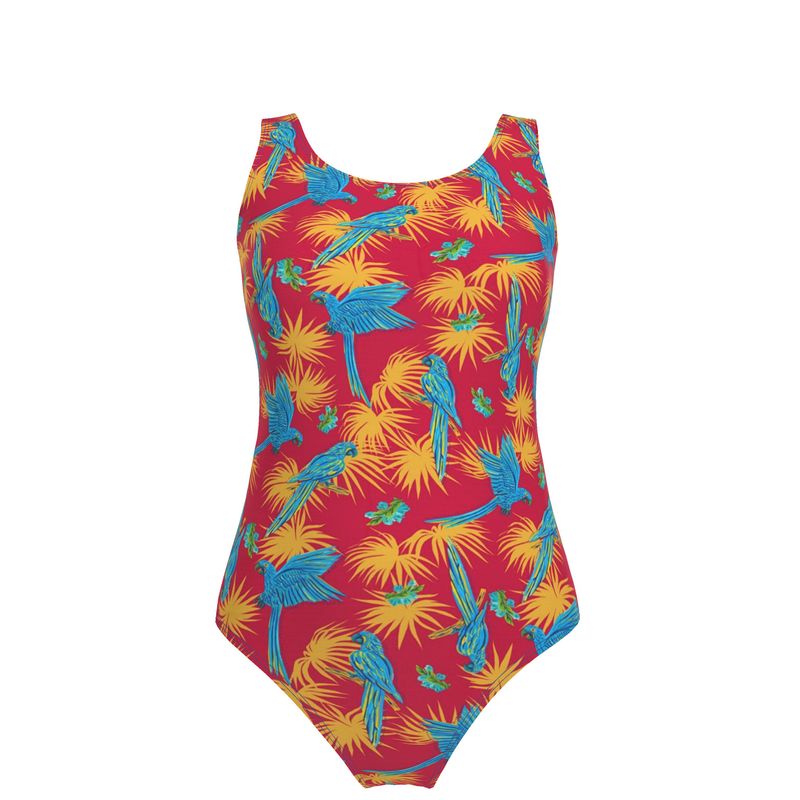 Women's One-Piece Swimsuit - Tropical Macaw - Raspberry Red