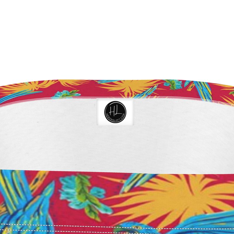 Women's Strapless Swimsuit - Tropical Macaw - Raspberry Red