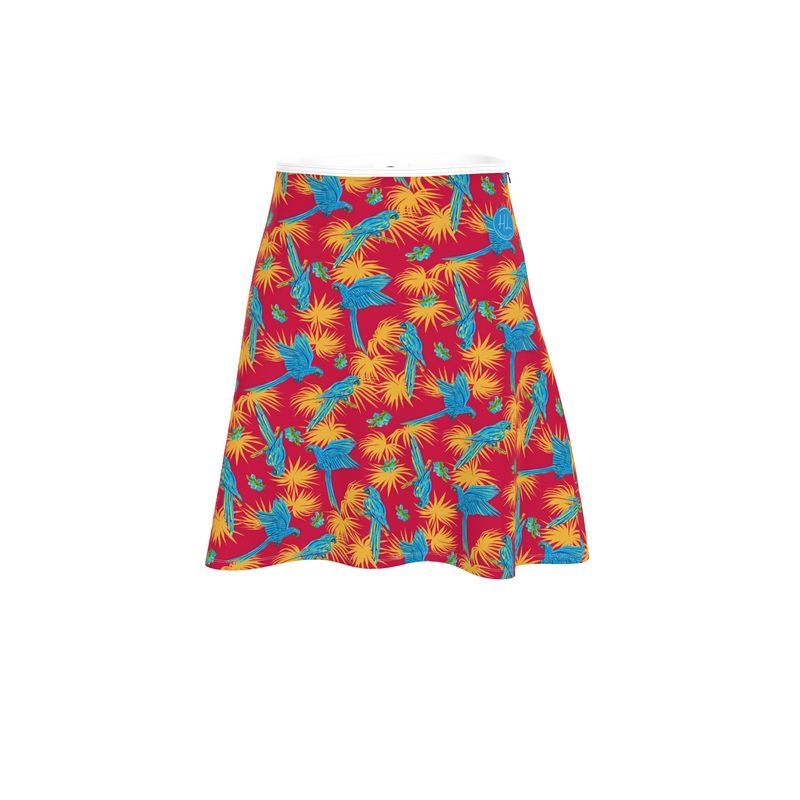 Women's Skater Skirt - Tropical Macaw - Raspberry Red