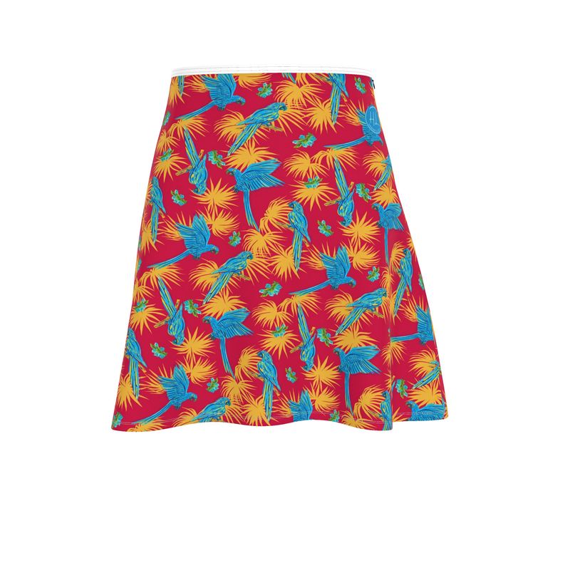 Women's Skater Skirt - Tropical Macaw - Raspberry Red