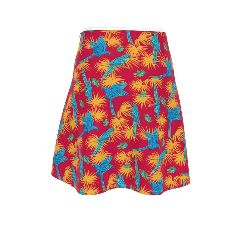 Women's Skater Skirt - Tropical Macaw - Raspberry Red