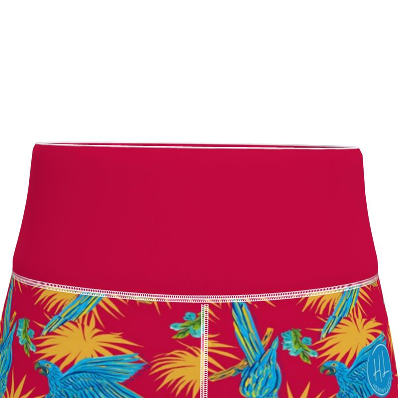 Women's High-Waist Sports Leggings -Tropical Macaw - Raspberry Red