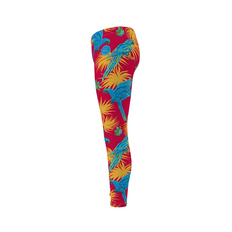 Women's Mid-Rise Full-Length Leggings - Tropical Macaw - Raspberry Red