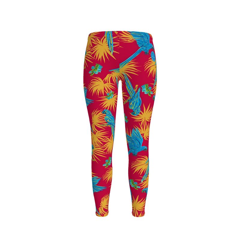 Women's Mid-Rise Full-Length Leggings - Tropical Macaw - Raspberry Red