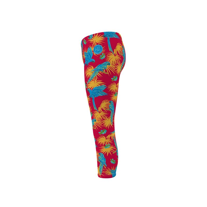 Women's Mid-Rise Capri Leggings - Tropical Macaw - Raspberry Red