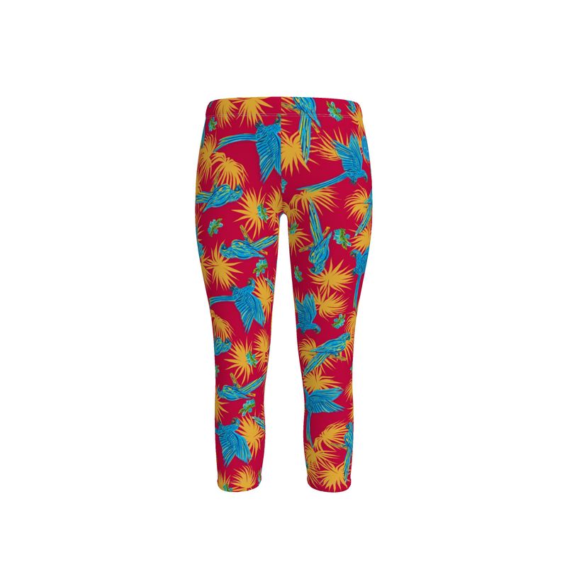 Women's Mid-Rise Capri Leggings - Tropical Macaw - Raspberry Red