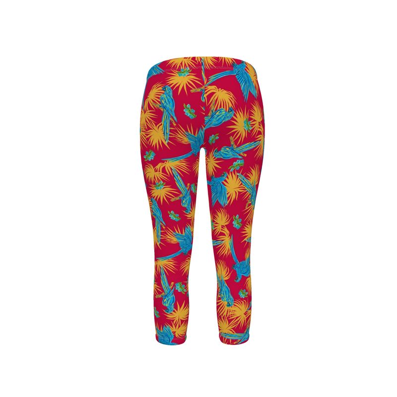 Women's Mid-Rise Capri Leggings - Tropical Macaw - Raspberry Red