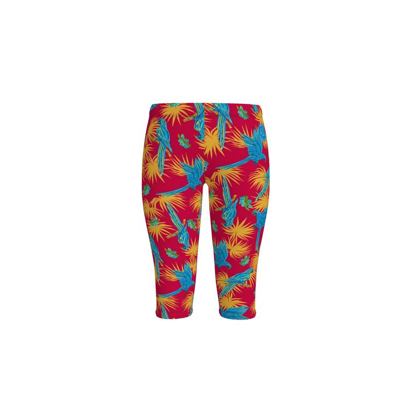 Women's Mid-Rise 3/4 Length Leggings - Tropical Macaw - Raspberry Red
