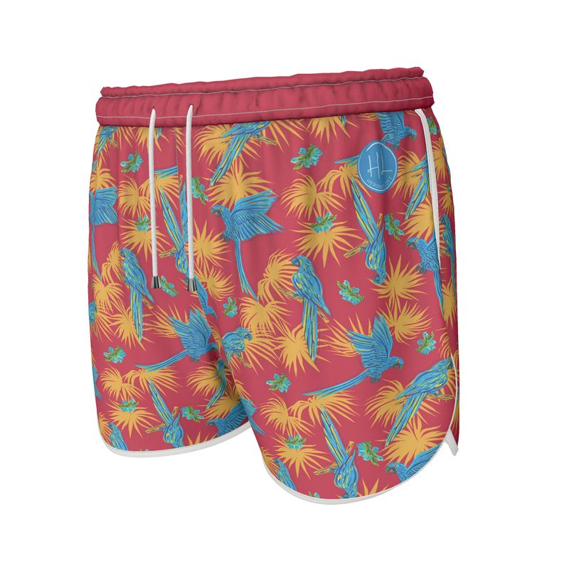 Women's Athletic Shorts - Tropical Macaw - Raspberry Red