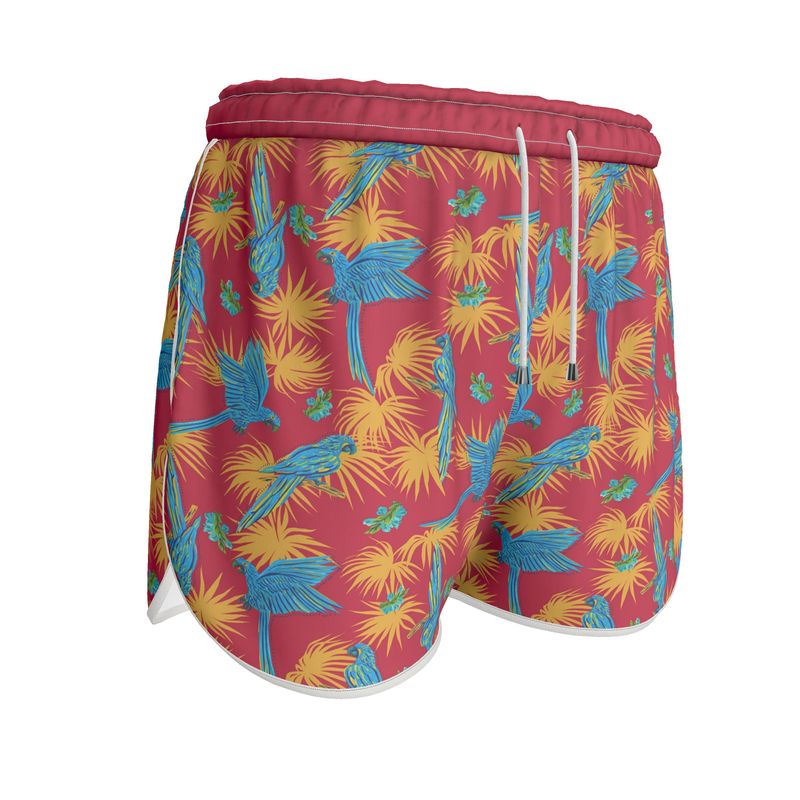 Women's Athletic Shorts - Tropical Macaw - Raspberry Red