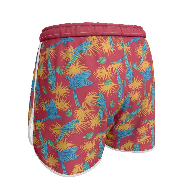 Women's Athletic Shorts - Tropical Macaw - Raspberry Red