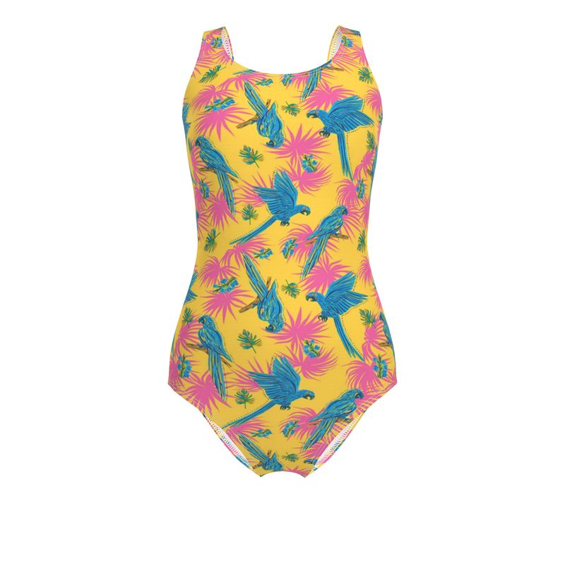 Women's One-Piece Swimsuit - Tropical Macaw - Yellow